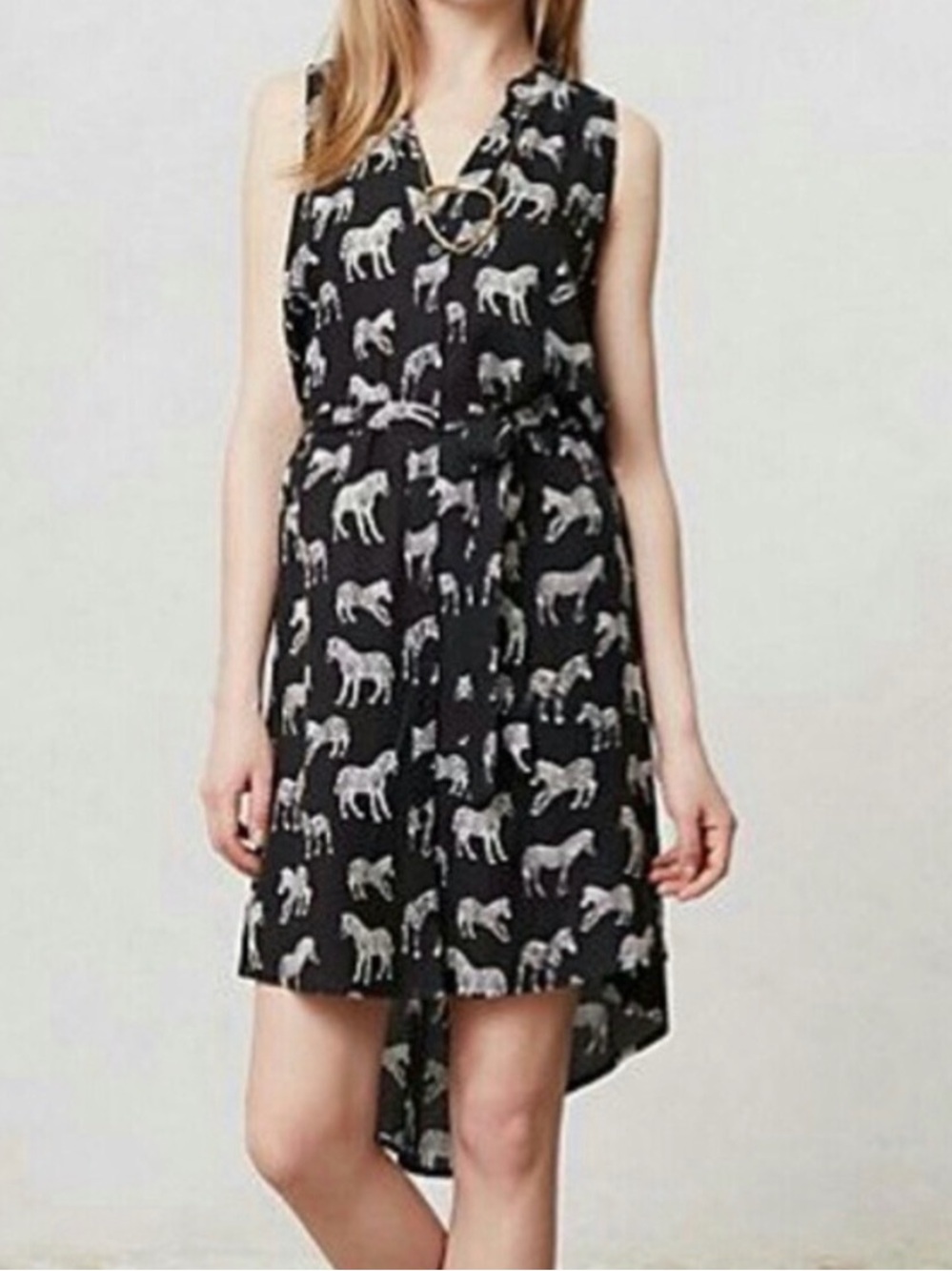 Anthropologie Porridge Black Zebra-Print Sleeveless Dress